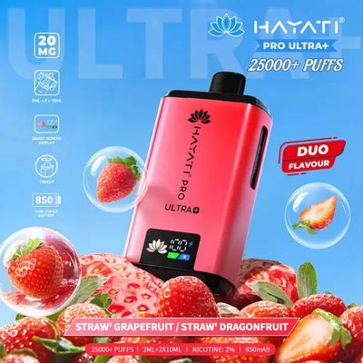 Hayati Pro Ultra Plus 25000 Strawberry Grapefruit & Dragonfruit Kit with grapefruit slices and exotic dragonfruit.