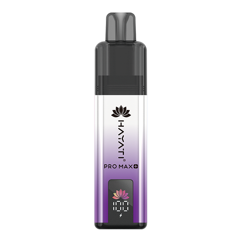 A Hayati Pro Max+ 4000 vape device with a black mouthpiece and a body featuring a purple-to-white gradient, shown on a solid white background.