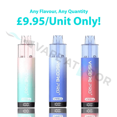 Three Uwell Viscore Pro Plus 40K Puffs Prefilled Pod Kit branding on a white background, featuring promotional text.