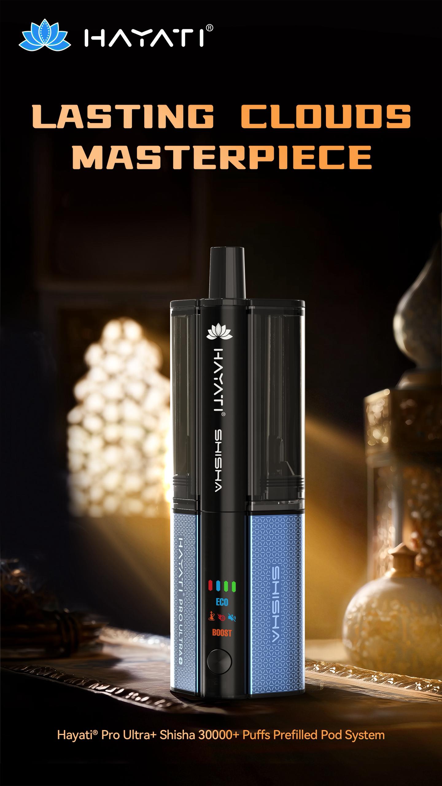 Hayati Pro Ultra Plus Shisha 30k device with decorative background