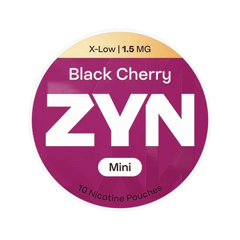 ZYN Black Cherry nicotine pouch packaging on a white background