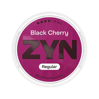 ZYN Black Cherry nicotine pouches packaging on a white background