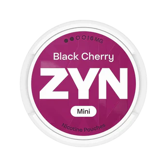 ZYN Black Cherry Mini nicotine pouches packaging on a white background