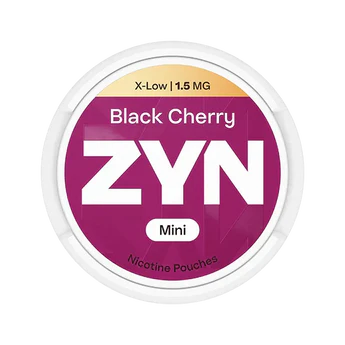 ZYN Black Cherry nicotine pouches packaging on a white background