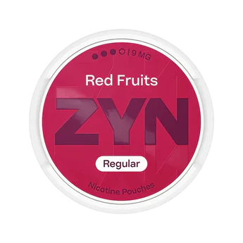 ZYN Red Fruits nicotine pouches packaging on a white background