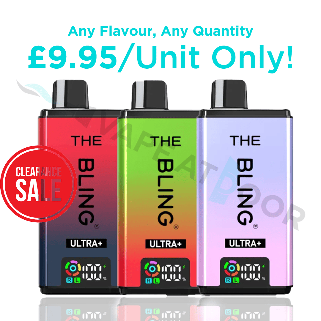 Three colorful 'The Bling Ultra+ 30k' devices with a clearance sale label on a white background.