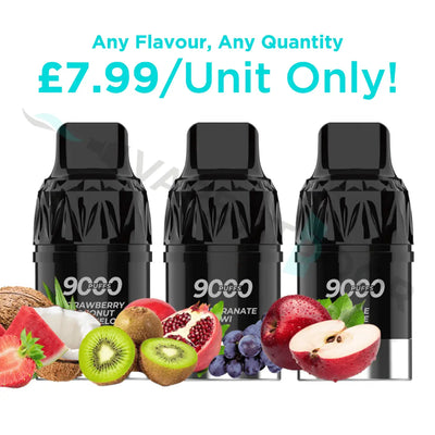 Three CRWN 9000 Prefilled Replacement pods with pricing information on a white background.