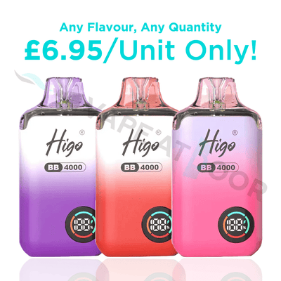 Three Higo BB 4000 Prefilled Pod Kits with pricing details on a white background.