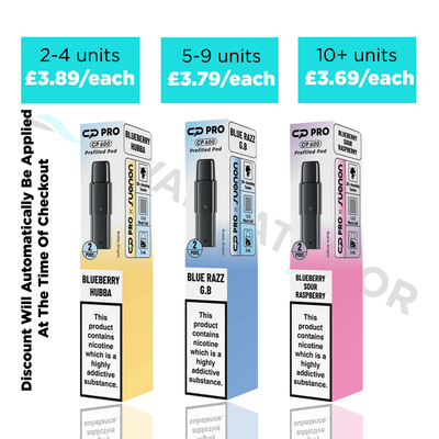 Three Crystal Pro cp 600 Compatible replacement pods with multibuy discounts on a white background.