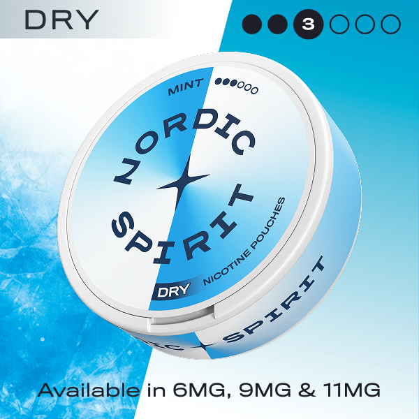 Nordic Spirit Nicotine Pouches (Snus)container on a blue gradient background
