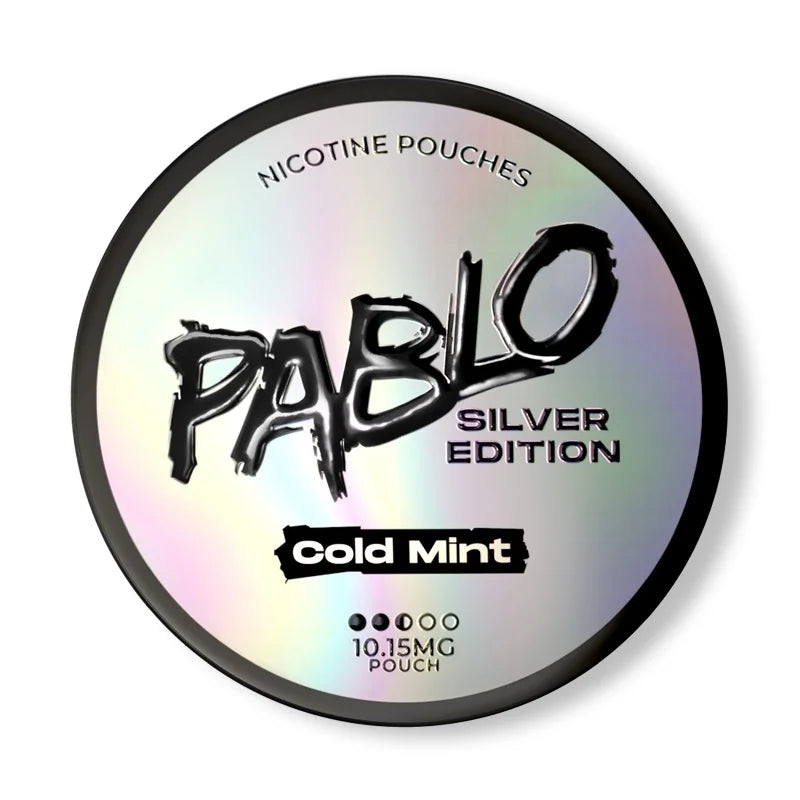 Pablo Nicotine Pouches Silver Edition Cold Mint packaging on a white background