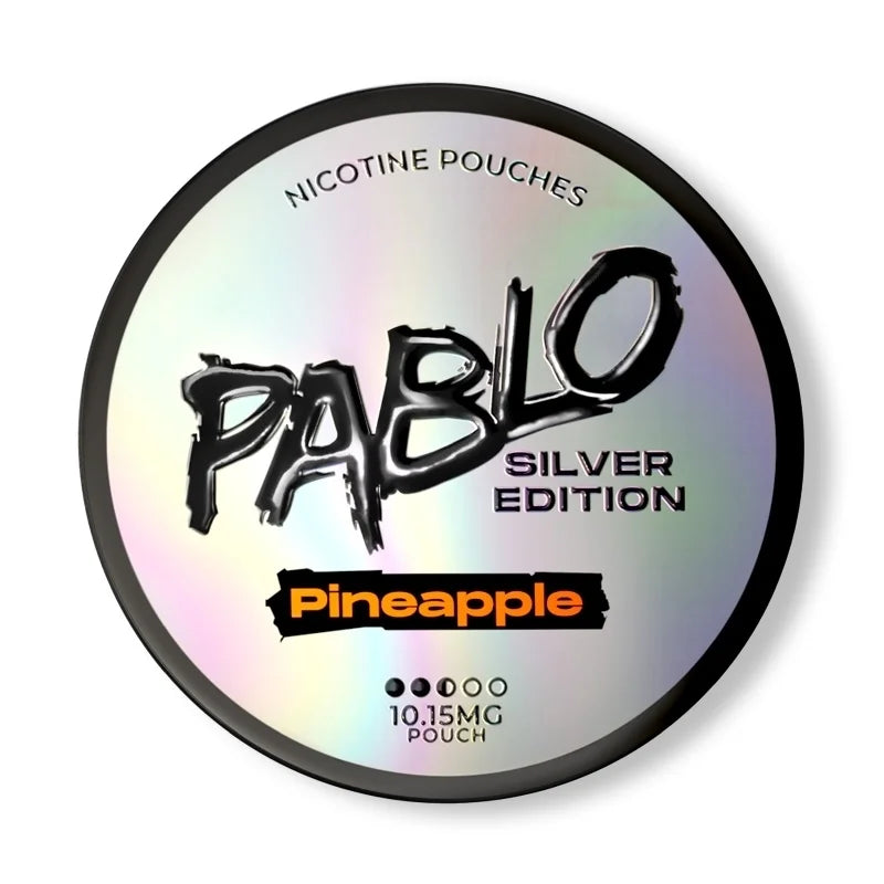Pablo Nicotine Pouches Silver Edition Pineapple flavor packaging on a white background