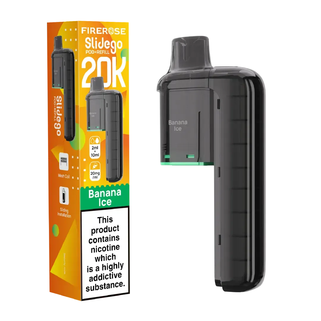 Three Elux FireRose Slidego 20k Prefilled Replacement Pod appearing on a white back ground with pricing on it.