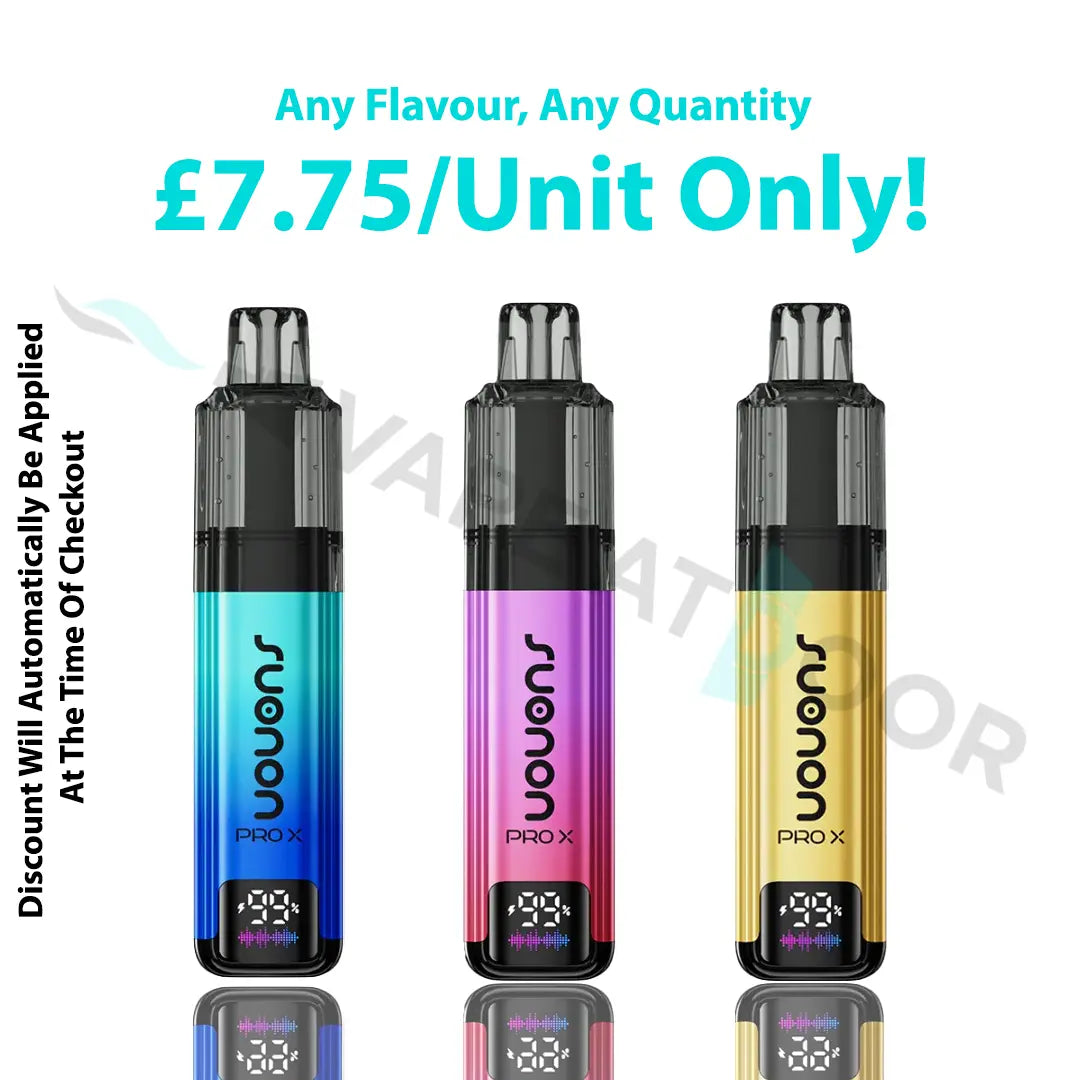 Sounon Pro X 12K– Any flavour, £7.75 per unit (multi-pack promotional image)