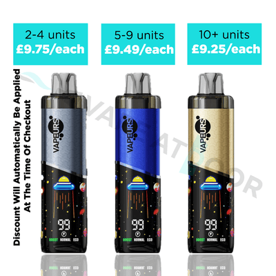 Three Vapeurs 6000 Puffs Vape Devices with Pricing and Discount Detail.